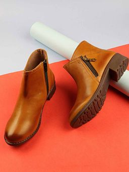 Shoetopia - Women Solid Tan Boots