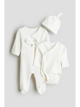 H&M - White 3-Piece Cotton Bodysuits And Cap