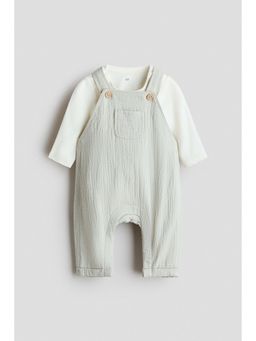 H&M - Green 2-Piece Cotton Bodysuit And Dungarees