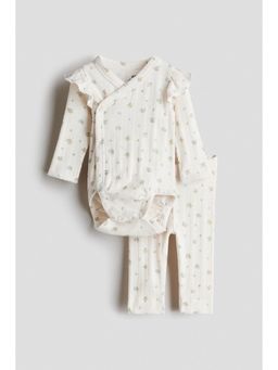 H&M - Beige 2-Piece Cotton Pointelle Bodysuit And Leggings
