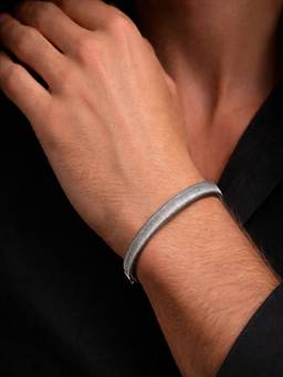 AQUASTREET - Mens Rhodium Plated Adjustable Ribbed and Anti-Tarnish Cuff Bracelet