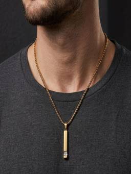AQUASTREET - Mens 18K Gold Plated Bar Zircon and Anti-Tarnish Pendant Necklace