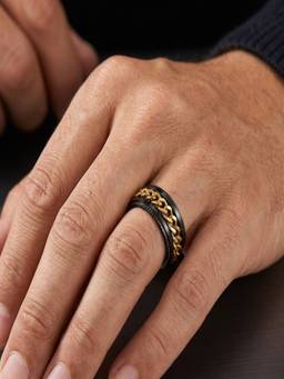 AQUASTREET - Mens Cuban Chain 18K Gold Plated and Anti-Tarnish Band Ring