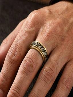 AQUASTREET - Mens Greek Key 18K Gold Plated Anti-Tarnish Band Ring