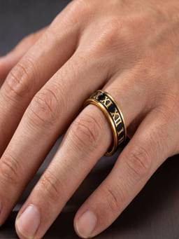 AQUASTREET - Mens Roman Numeral 18K Gold Plated Anti-Tarnish Band Ring