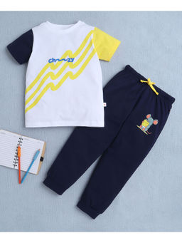 Bumzee - White Boys Half Sleeves T-Shirt & Pyjama (Set of 2)