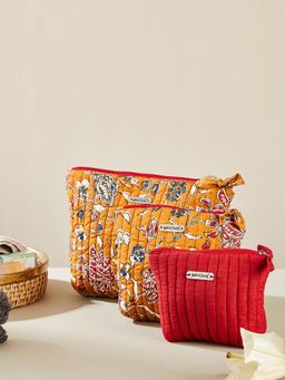 Fabindia - Ochre Inajaal Cotton Toiletry Bag (Pack Of 3)