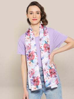 Dupatta Bazaar - Women's Floral Printed Purple Satin Scarf