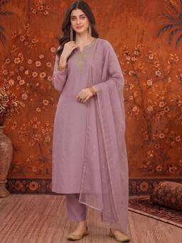 Gahan - Womens Mauve Kurta and Pant with Embroidered Dupatta