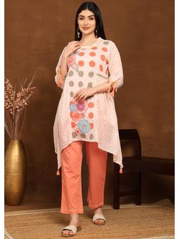 Gahan - Cotton Printed A-Line C Cut Kurta with Balloon Tie-Up Sleeves & Straight Pants