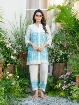 Gahan - Women Off-White & Aqua Blue Printed Co-Ord Set