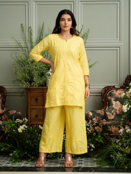 Gahan - Yellow Embroidered Cotton Co-Ord Set