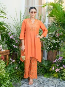 Gahan - Orange Ethnic Kurta & Palazzo