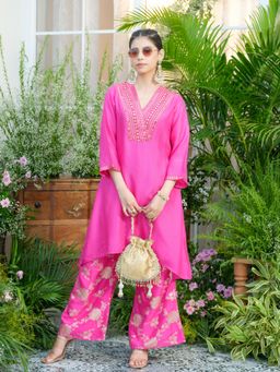 Gahan - Stunning Pink Kurta with Gold Embroidery & Palazzo