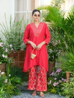 Gahan - Red Mirror Work Kurta and Palazzo