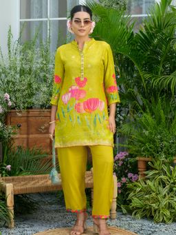 Gahan - Lemon Green Floral Printed Kurta and Pant