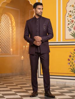 Jompers - Cotton Blend Solid Waistcoat and Bandhgala with Trouser