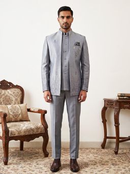 Jompers - Men Embroidered Silk Blend Waistcoat and Bandhgala with Trouser