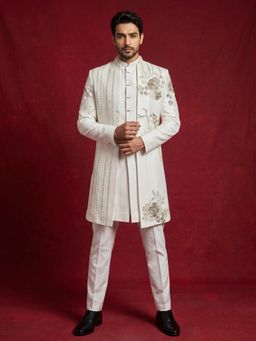 Jompers - Off-White Embroidered Waistcoat and Bandhgala with Trouser for Men