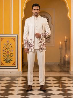 Jompers - Men’s Velvet Embroidered Waistcoat and Bandhgala with Trouser