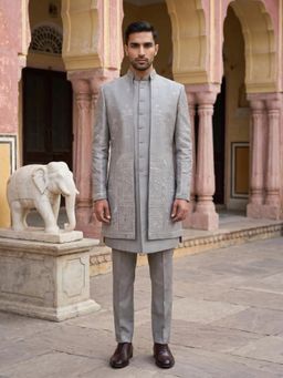 Jompers - Premium Silk Blend Embroidered Waistcoat and Bandhgala with Trouser for Men