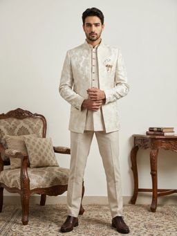Jompers - Men’s Designer Jacquard Silk Waistcoat and Bandhgala with Trouser
