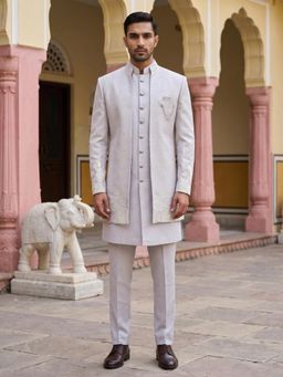 Jompers - Floral Design Jacquard Silk Waistcoat and Bandhgala with Trouser for Men