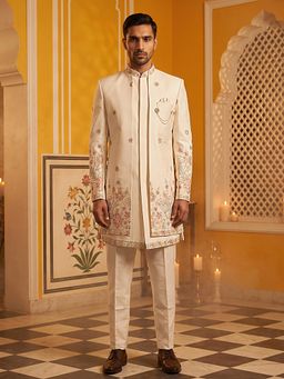 Jompers - Premium Floral Embroidered Silk Blend Waistcoat and Bandhgala with Trouser