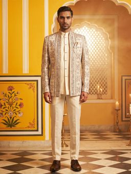 Jompers - Silk Blend Embroidered Waistcoat and Bandhgala with Trouser