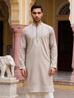 Jompers - Men'S Silk Blend Embroidered Kurta