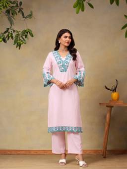 Bani Women - Women Pink Embroidered Kurta With Pant