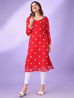 HESVI - Women's Georgette Kurta With White Chikankari Lakhnavi Embroidery Work