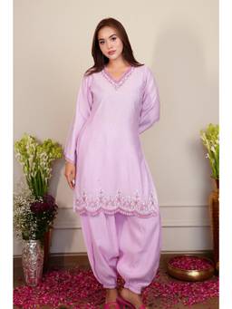 HOUSE OF KARI - Pure Sequin Mul Chanderi Silk Kurta With Salwar - Pastel Pink