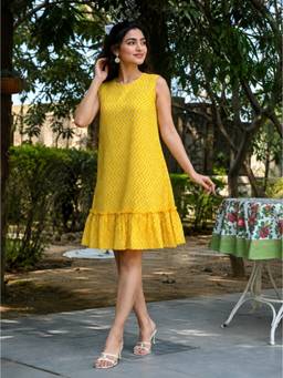 Anastay Clothing - Yellow Printed Ruffle Dress