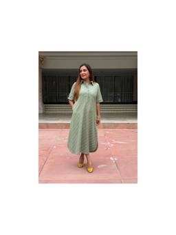 Anastay Clothing - Striped Print Shirt Collar Midi Dress
