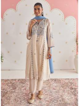 Lakshita - Ayesha Pearl White Panelled A-Line Kurta With Pant & Dupatta