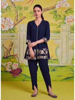 Lakshita - Nooraya Berry Navy Embroidered Co-Ord Set