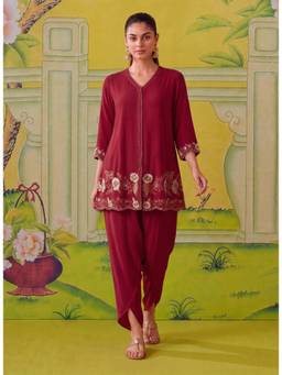 Lakshita - Nooraya Deep Red Embroidered Co-Ord Set
