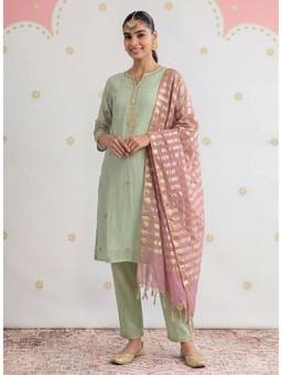 Lakshita - Aafiya Mint Green Embroidered Kurta With Pant & Dupatta