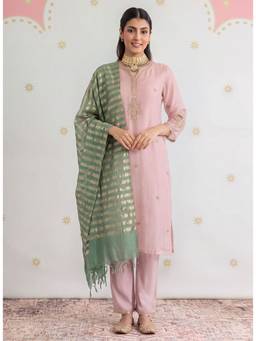 Lakshita - Aafiya Powder Pink Embroidered Kurta With Pant & Dupatta