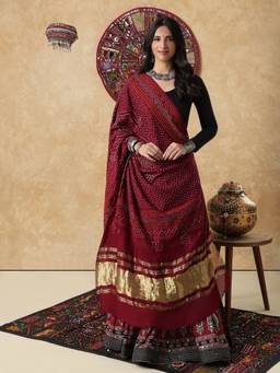 SALWAR STUDIO - Maroon Bandhani Garba Navratri Festive Dupatta With Zari Border