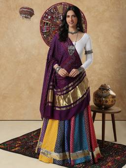 SALWAR STUDIO - Purple Bandhani Garba Navratri Festive Dupatta With Zari Border