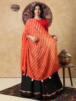 SALWAR STUDIO - Orange Silk Blend Tie And Dye Garba Navratri Festive Dupatta