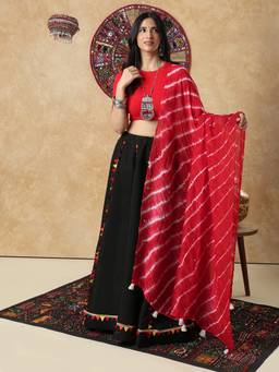 SALWAR STUDIO - Red Silk Blend Tie And Dye Garba Navratri Festive Dupatta