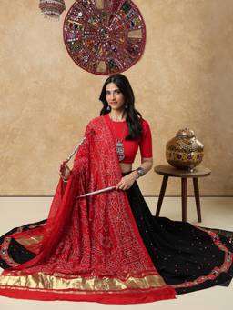 SALWAR STUDIO - Rust Bandhani Printed Garba Navratri Festive Dupatta With Zari Border