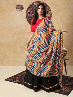 SALWAR STUDIO - Multi-Color Silk Blend Leheria Printed Garba Navratri Festive Dupatta