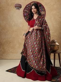 SALWAR STUDIO - Black Silk Blend Patola Printed Garba Navratri Festive Dupatta