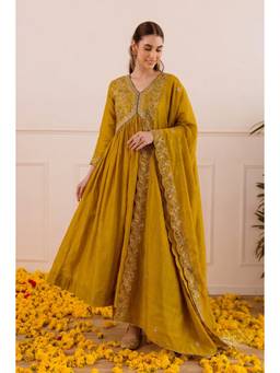 TWINS LADY - Mustard Anarkali Kurta With Palazzo & Dupatta