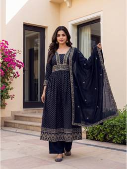 TWINS LADY - Navy Blue Anarkali Kurta With Palazzo & Dupatta