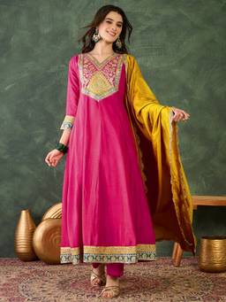 TWINS LADY - Pink Anarkali Kurta With Palazzo & Dupatta